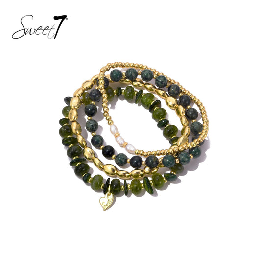 Sweet7 armbanden set groen/goud