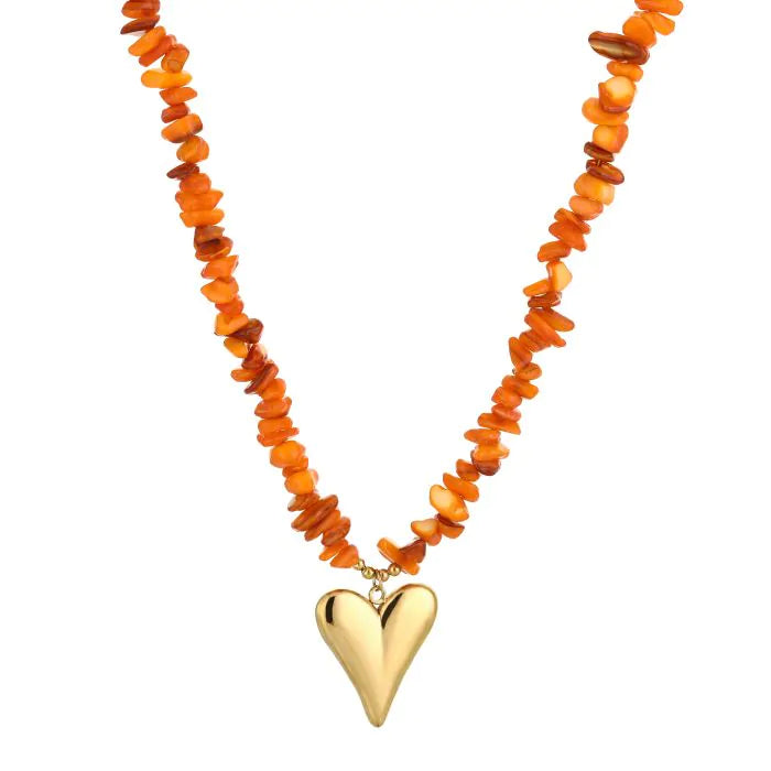 Steentjes ketting met hart - oranje