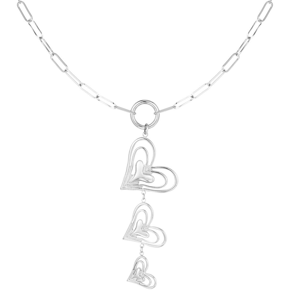 Heart trio ketting - zilver