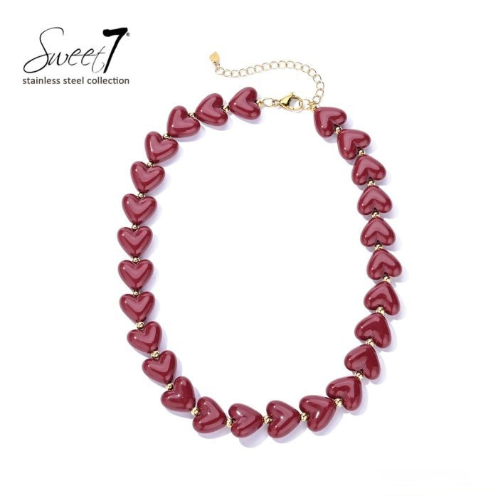 Sweet7 hartjes ketting - rood