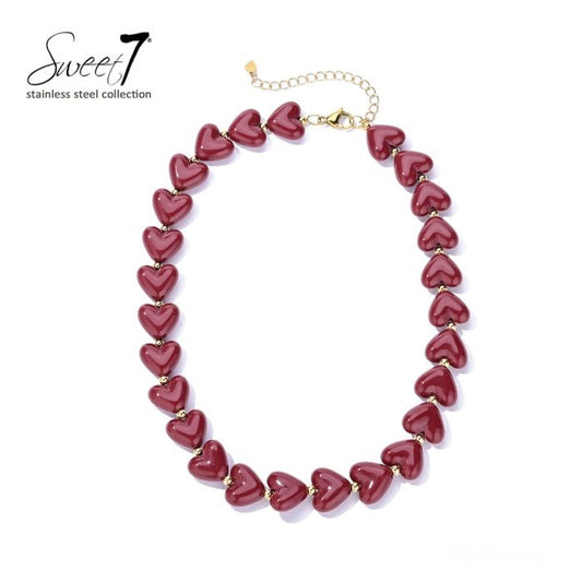 Sweet7 hartjes ketting - rood
