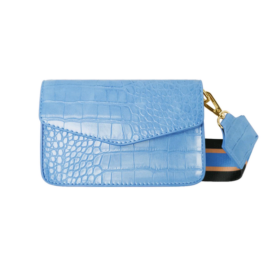 Kleine croco tas met brede strap - blauw