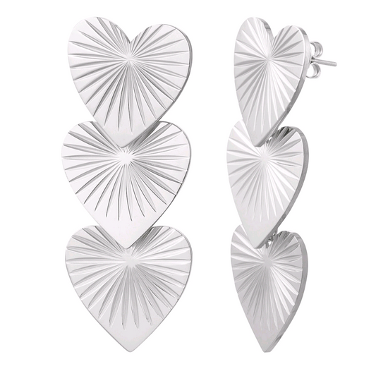 Hartjes oorbellen met print - zilver