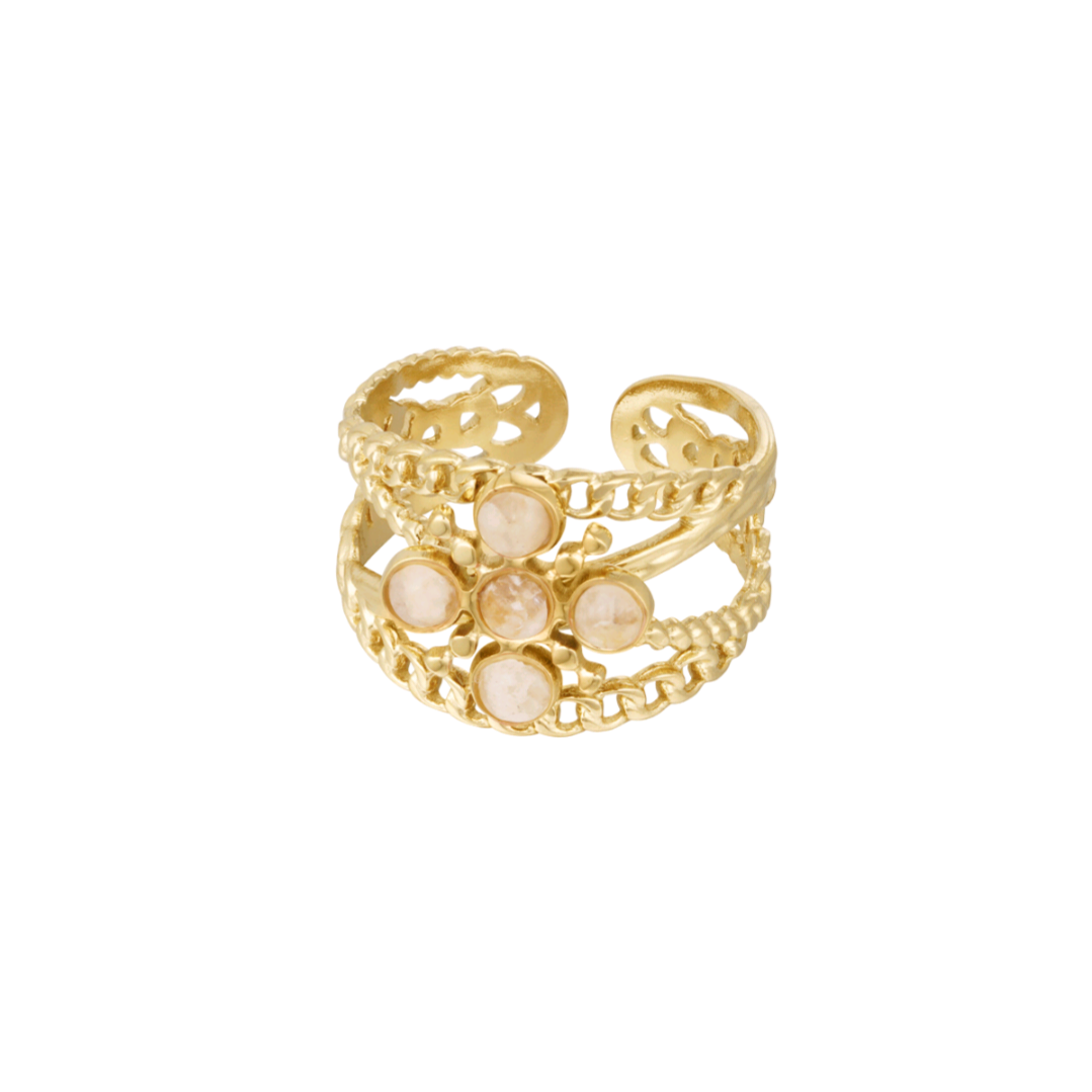 Ring lagen kruis met steen - beige goud
