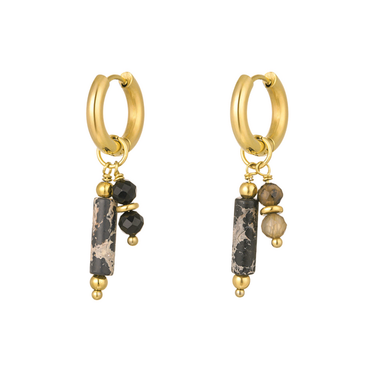 Oorbellen met stenen bedels - zwart goud