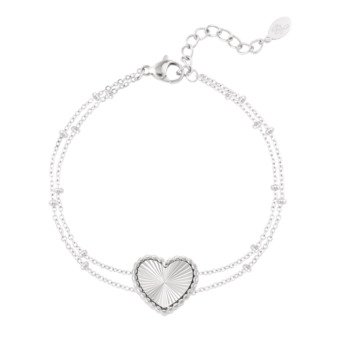 Armband bolletjes met hart - zilver