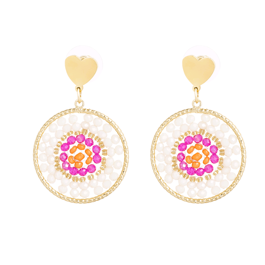 Mandala oorbellen met hart - multi