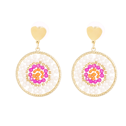 Mandala oorbellen met hart - multi