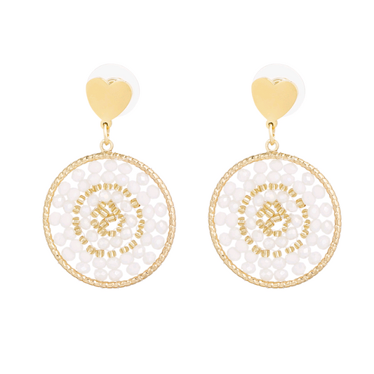 Mandala oorbellen met hart - wit