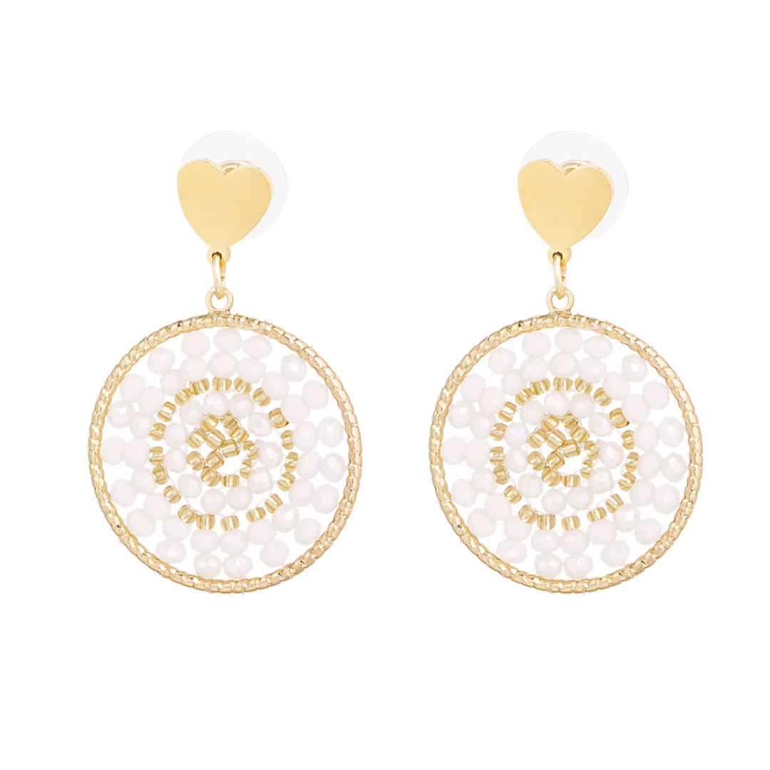 Mandala oorbellen met hart - wit