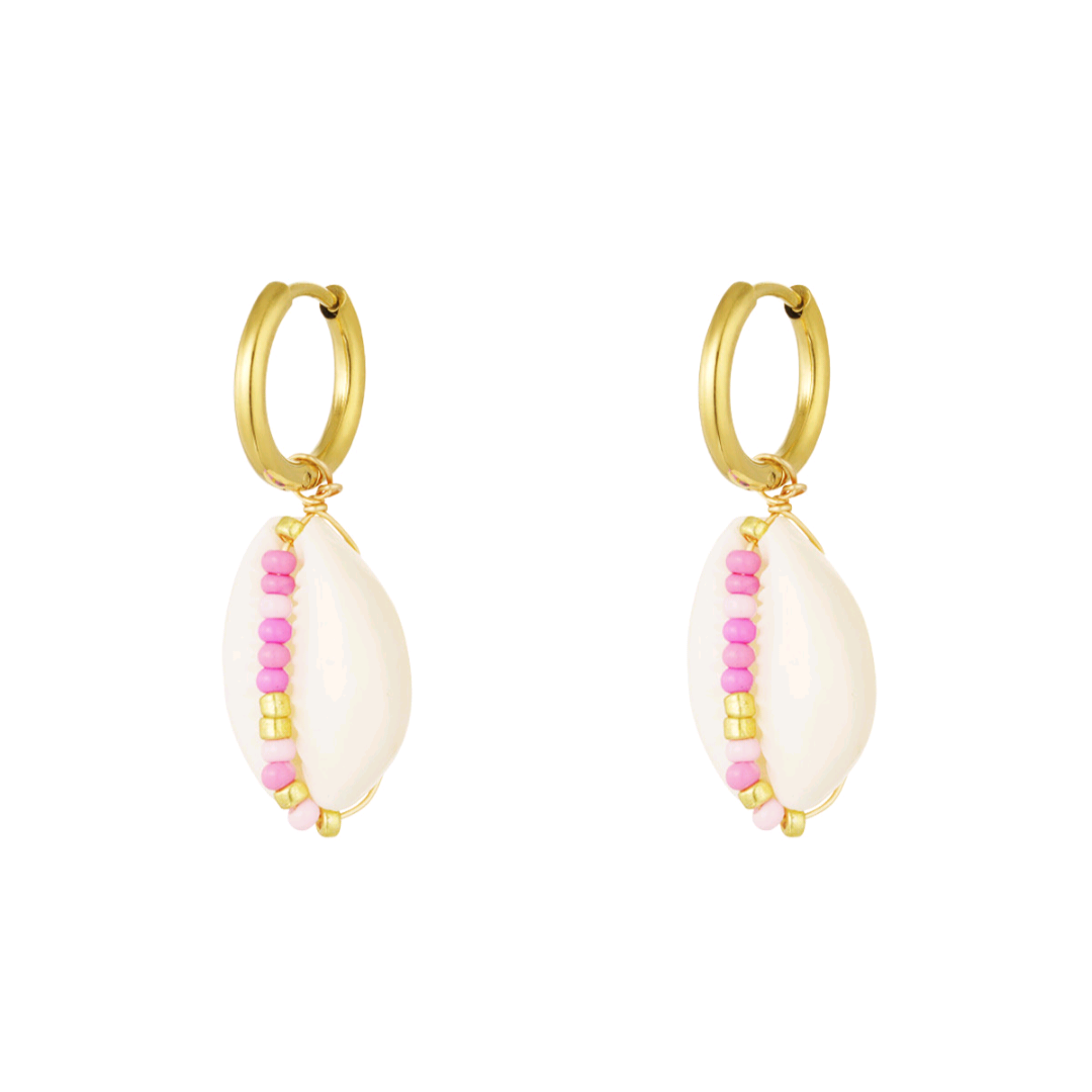 Oorbellen met zeeschelp en glaskralen - roze