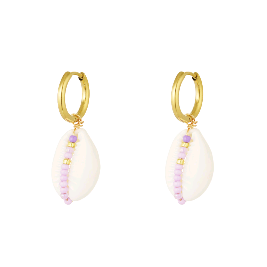 Oorbellen met zeeschelp en glaskralen - lila