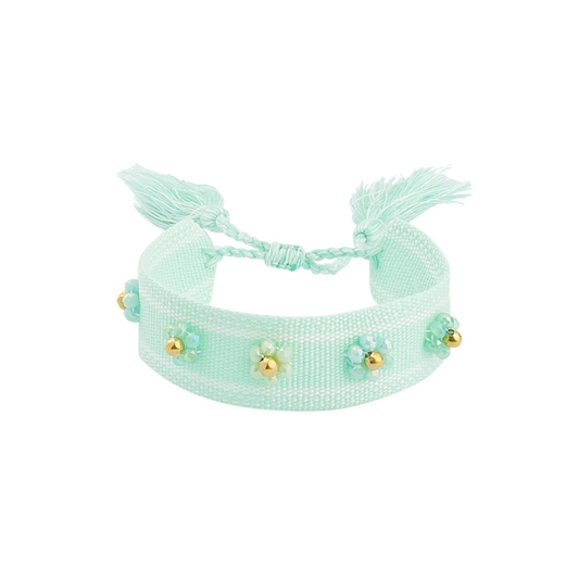 Stoffen armband met bloemen - mint