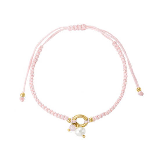 Gevlochten armband met parel - lichtroze