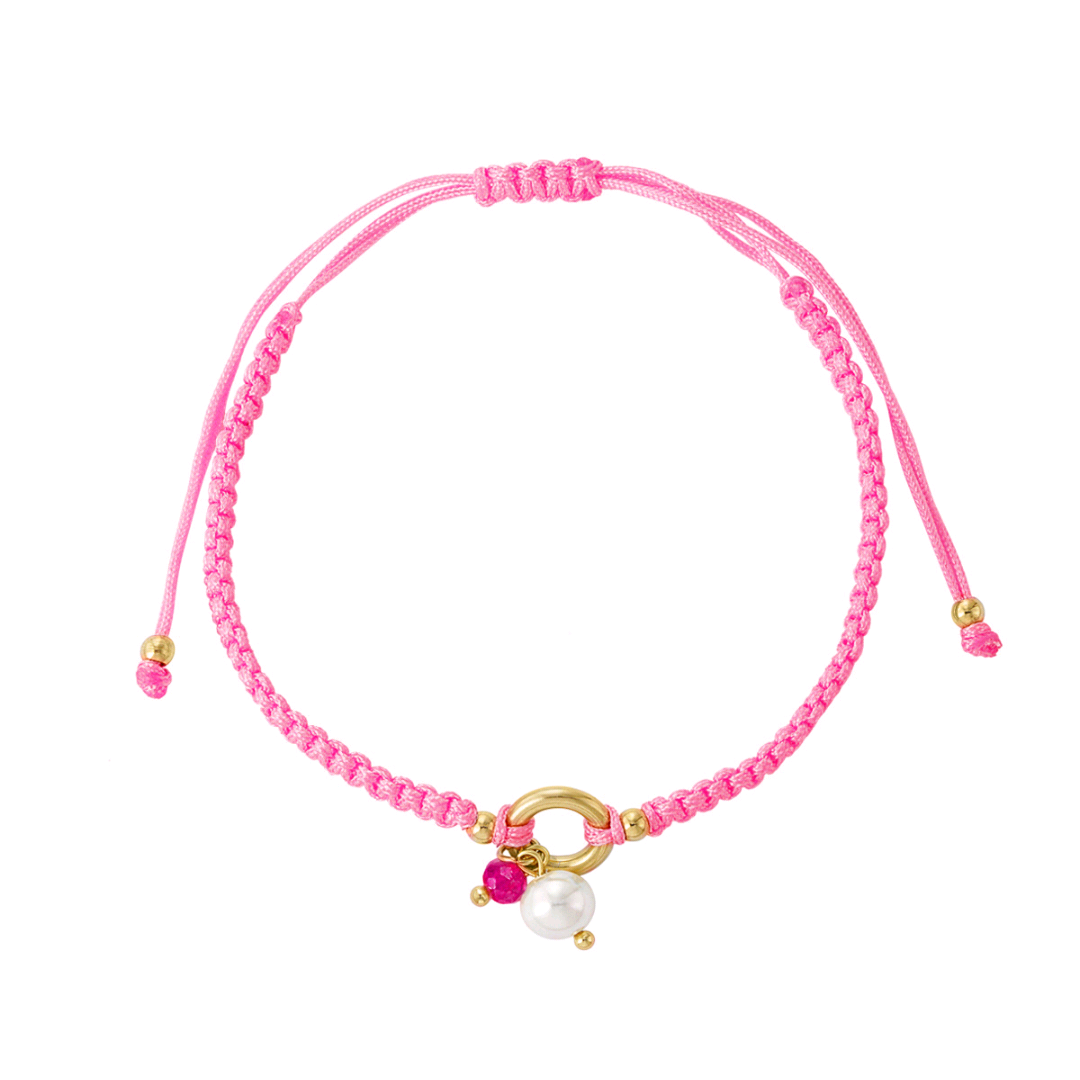 Gevlochten armband met parel - roze