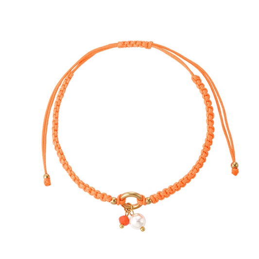 Gevlochten armband met parel - oranje