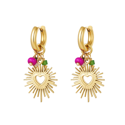 Oorbellen met hart en kralen - goud