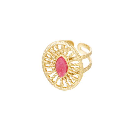 Ring rond barok met steen - roze
