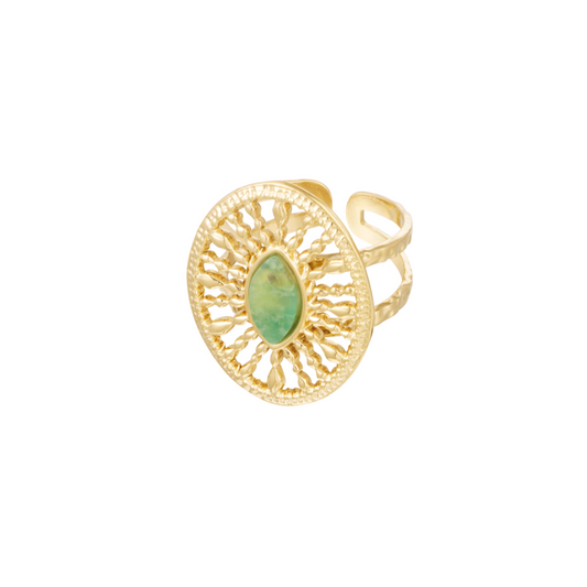 Ring rond barok met steen - groen