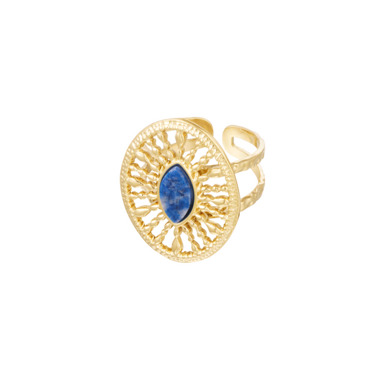 Ring rond barok met steen - blauw