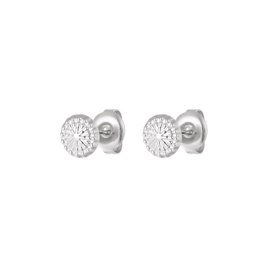 Kleine ronde oorsteker met patroon - zilver