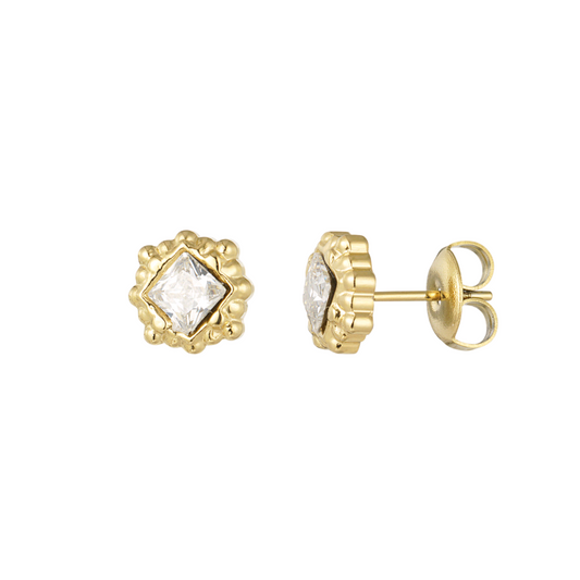 Studs met structuur en diamant - goud