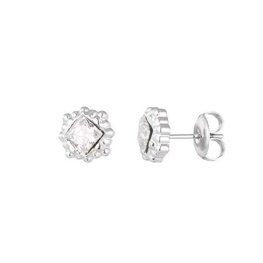 Studs met structuur en diamant - zilver