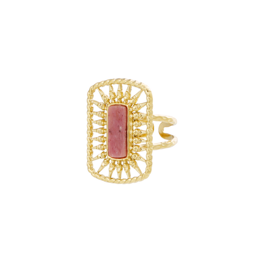 Ring lange steen - roze/goud