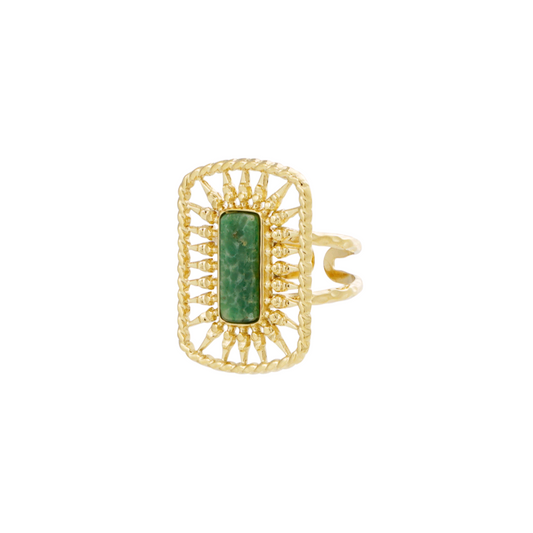 Ring lange steen - groen/goud