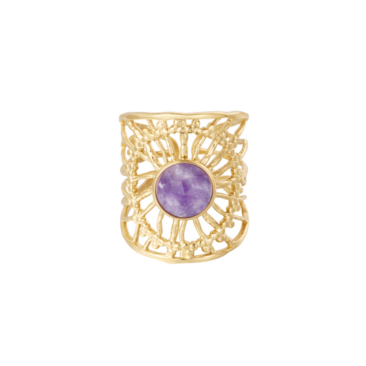 Sierlijke ring met steen- paars