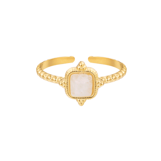 Ring vintage vierkant - goud/wit