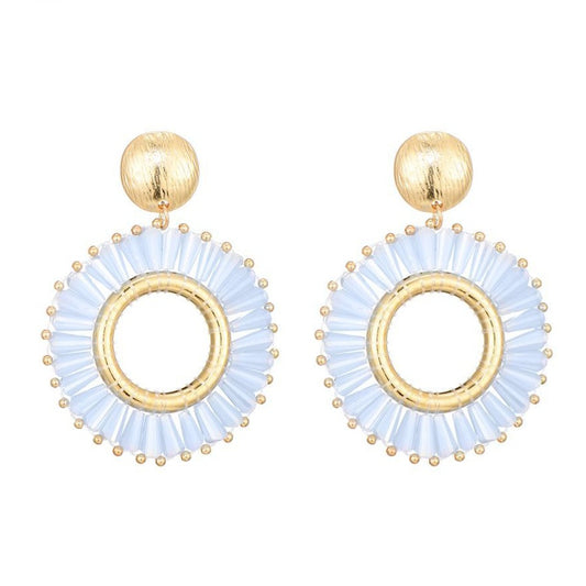 Oorstekers glaskralen goud - blauw