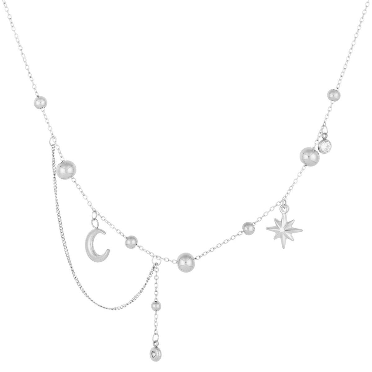 Trendy moon ketting - zilver