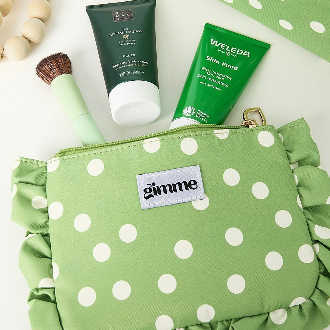 Make-up tasje met stippen - lichtgroen