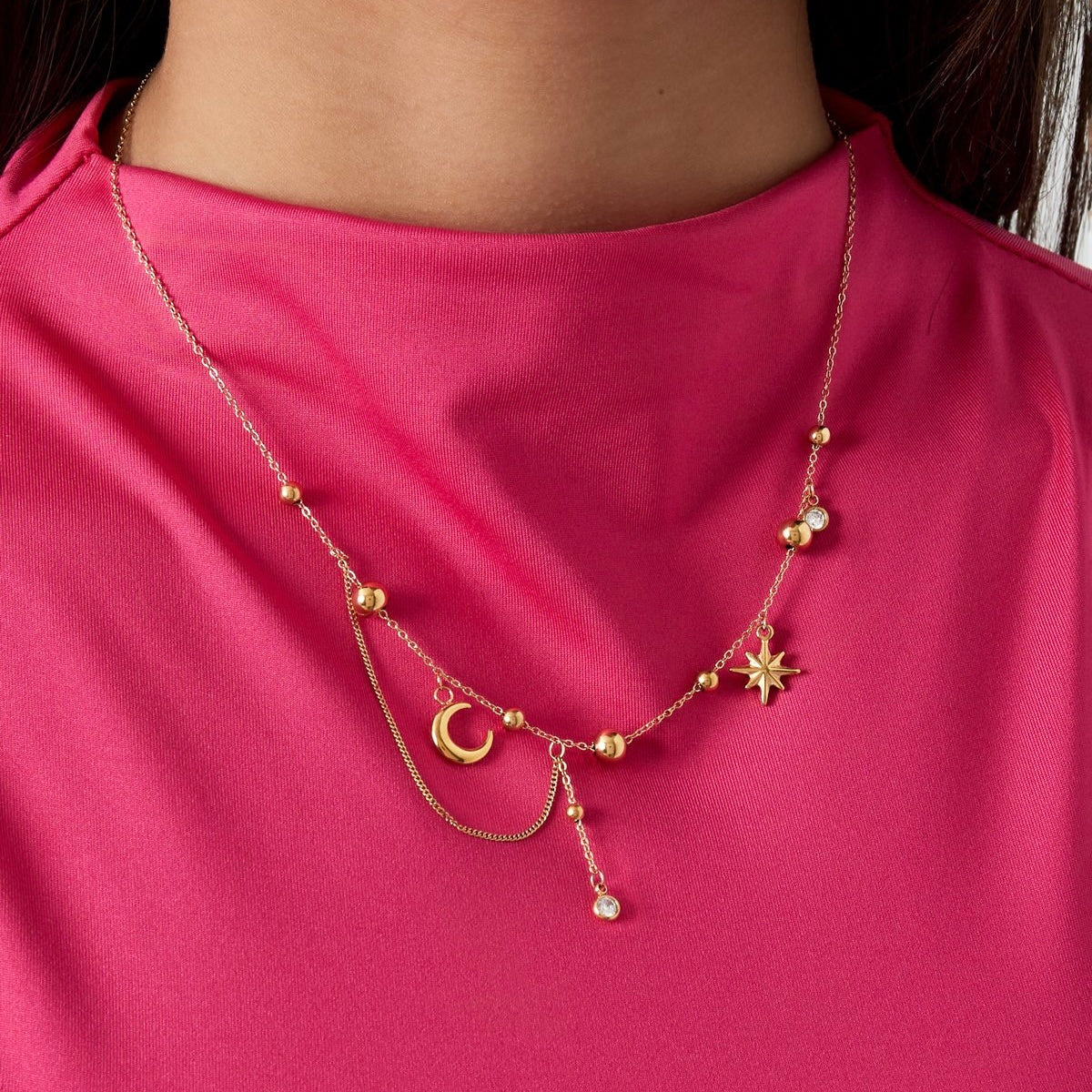 Trendy moon ketting - zilver