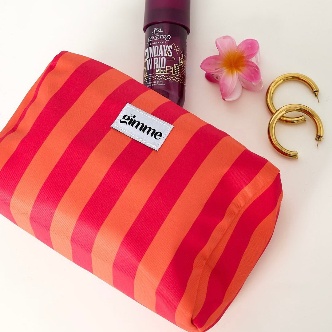 Make-Up tasje met strepen oranje/roze