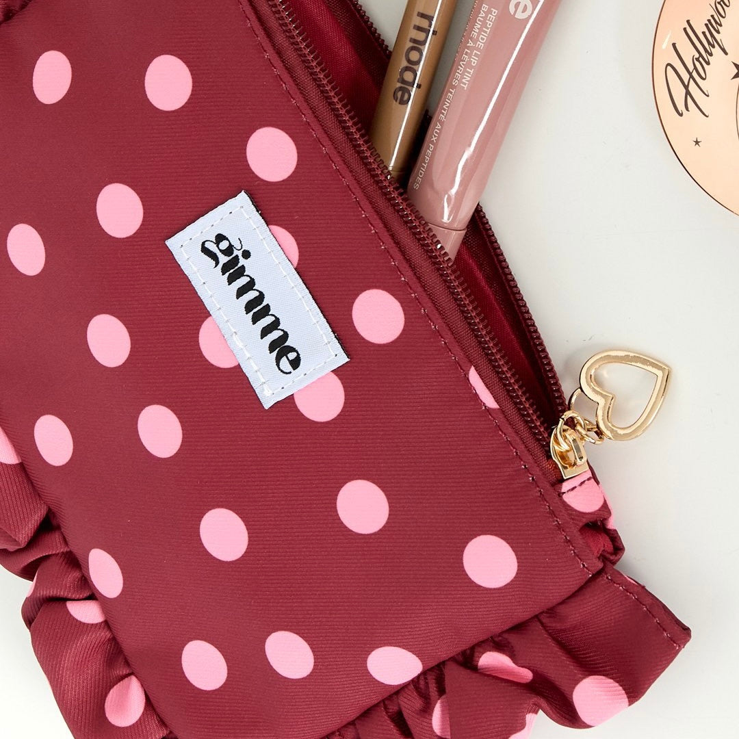 Make-up tasje met stippen - wijnrood