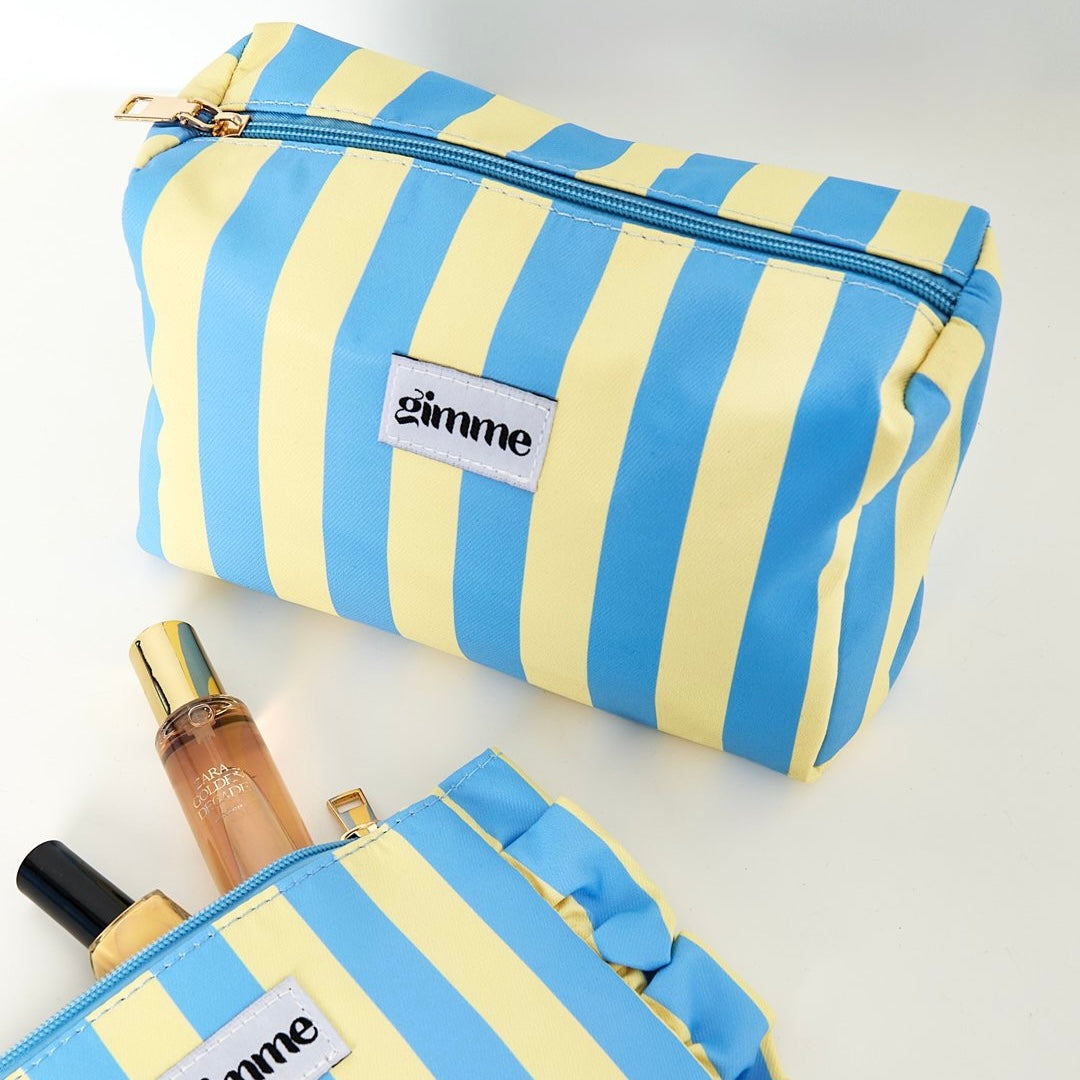Make-Up tasje met strepen geel/blauw