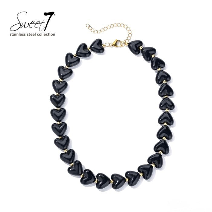 Sweet7 hartjes ketting - zwart