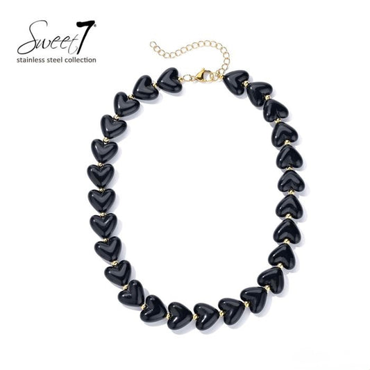 Sweet7 hartjes ketting - zwart