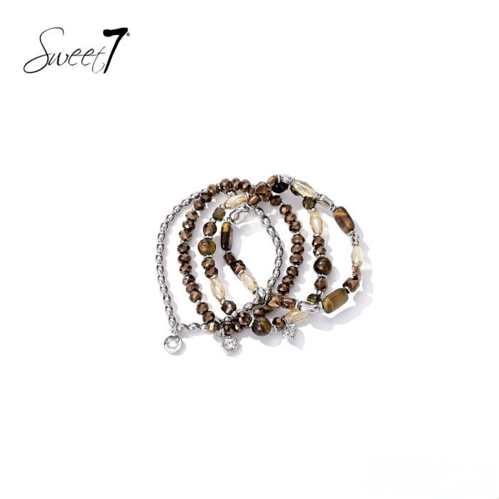 Sweet7 armbanden set - bruin/zilver