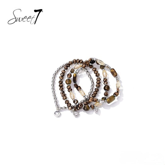 Sweet7 armbanden set - bruin/zilver