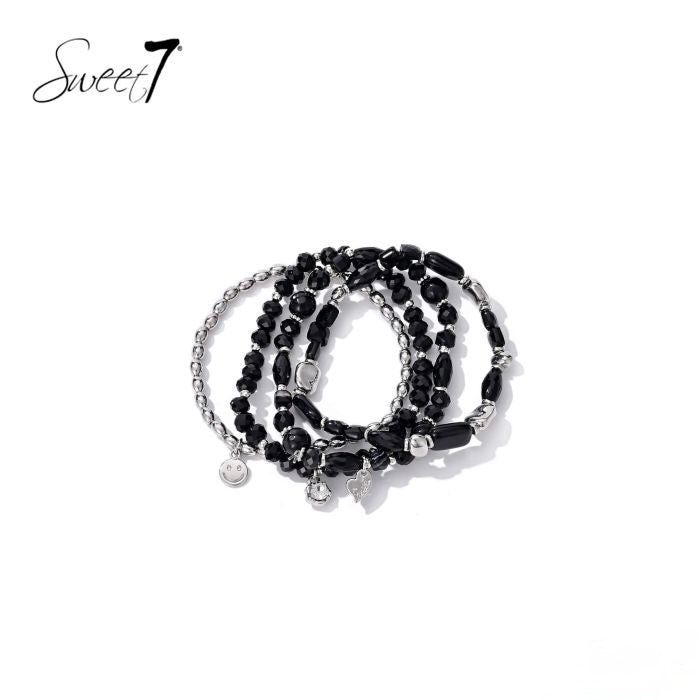 Sweet7 armbanden set - zwart/zilver