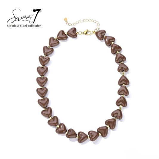 Sweet7 hartjes ketting - bruin