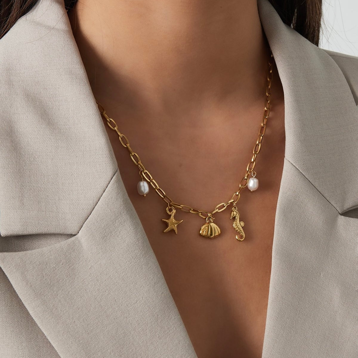 Zeepaardjes ketting -zilver