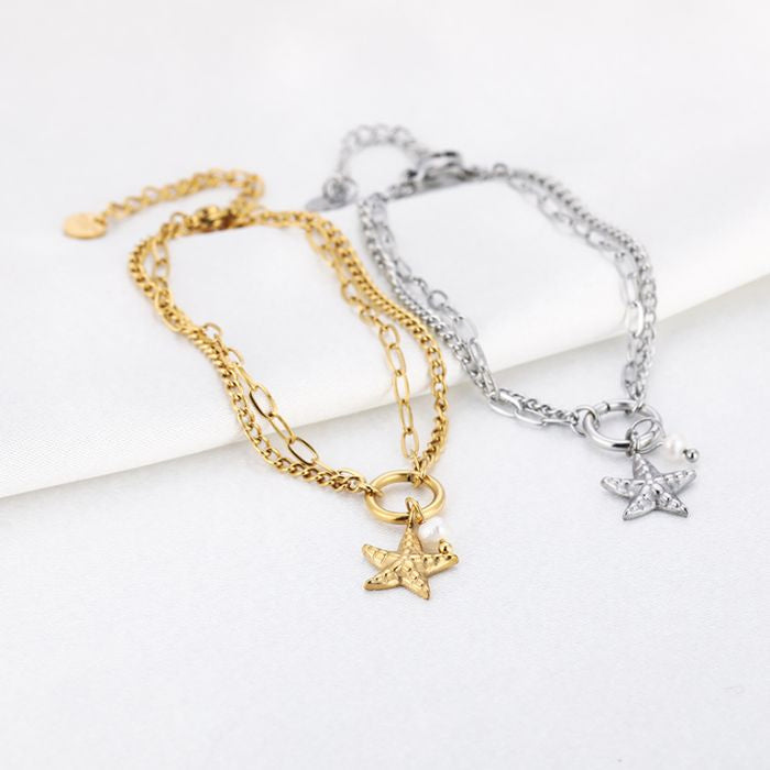 Dubbele armband met zeester - goud