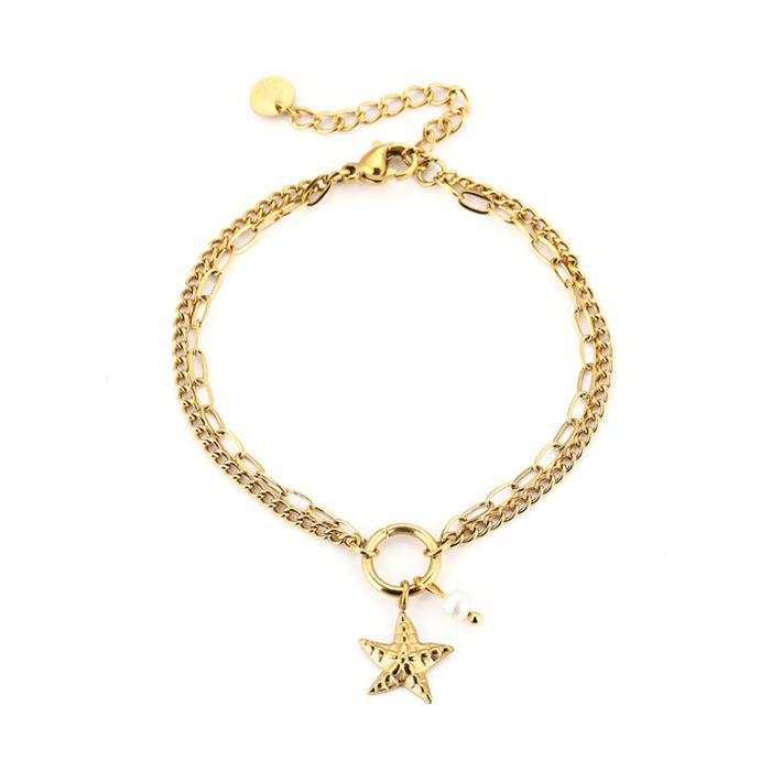 Dubbele armband met zeester - goud