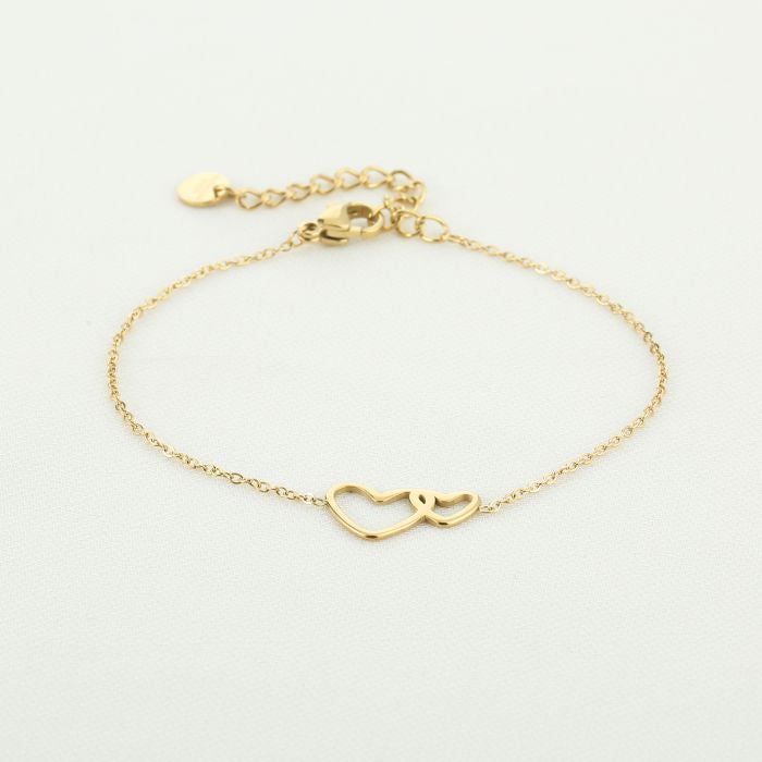 Twee hartjes armbandje - goud