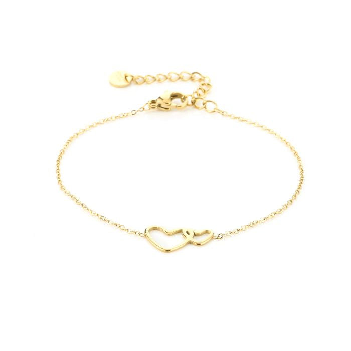 Twee hartjes armbandje - goud