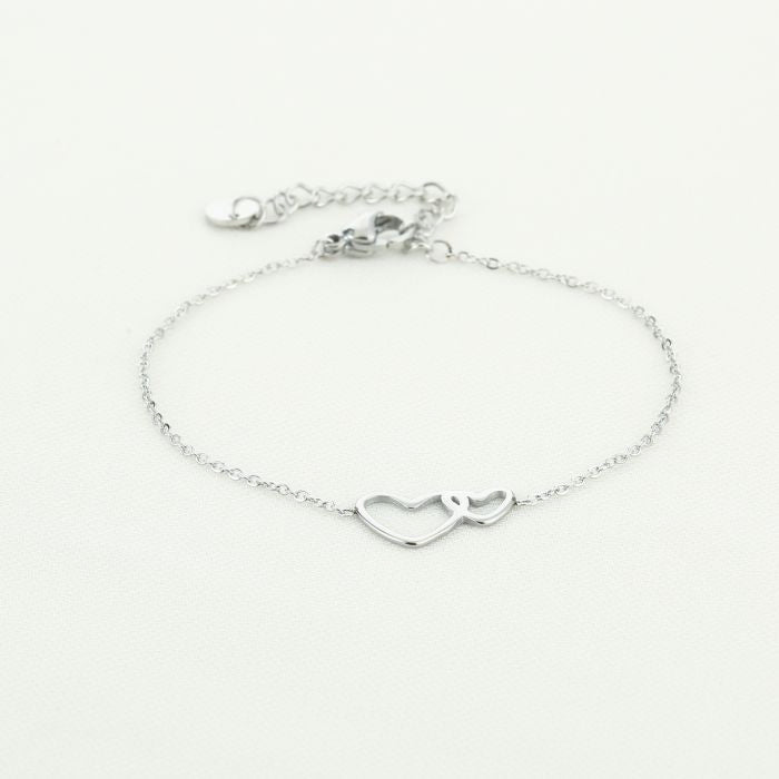 Twee hartjes armbandje -zilver